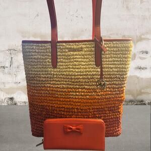 Michael Kors NWT The Michael Ombré Straw Tote Bag & Wallet